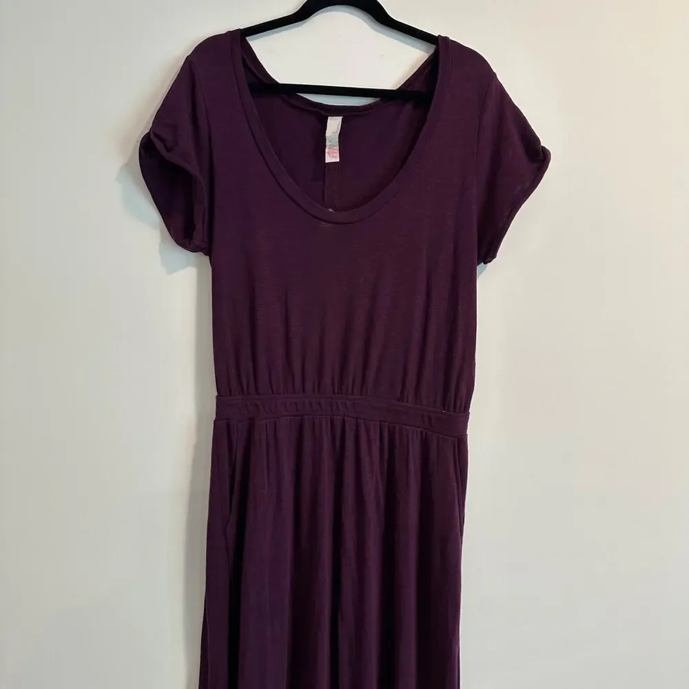Free People Beach Audrina Maxi Dress Size Large Cut Out Back Purple Short Sleeve